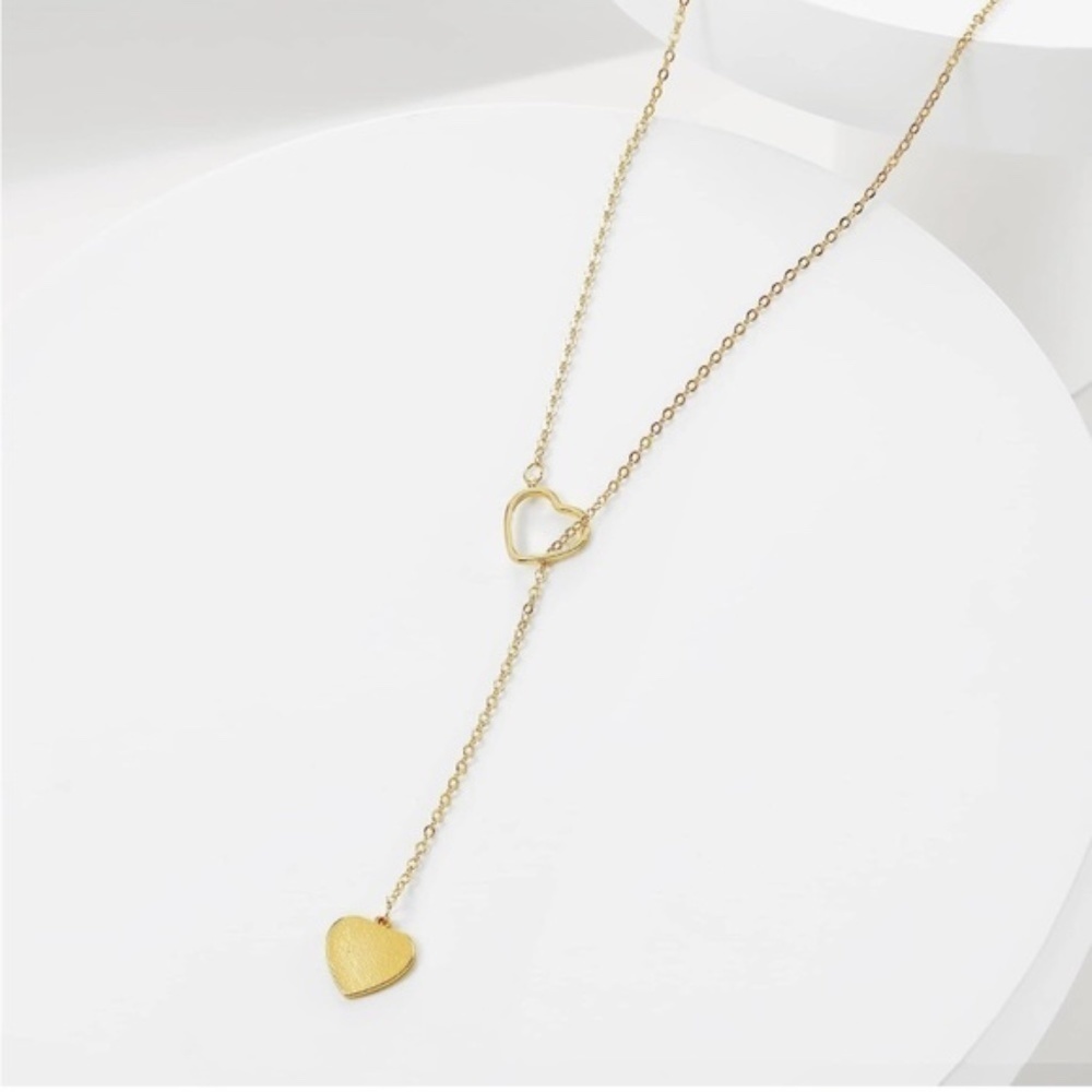 GOLD 14k Gold Plated Heart Lariat Necklace - Picture 4 of 4